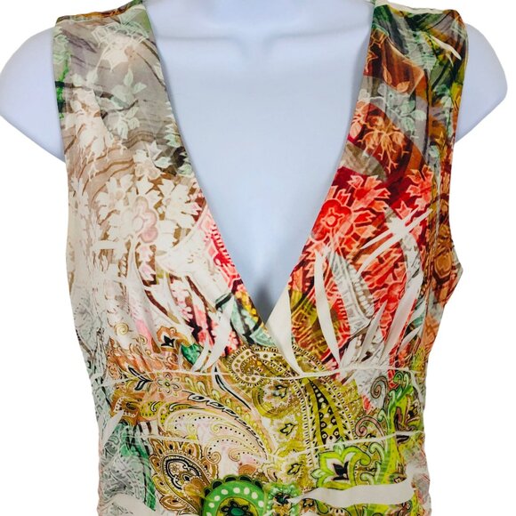 Vtg Body Central Sheath Dress Sz Small? Bodycon Multicolor Multipattern Ruched - Picture 2 of 9